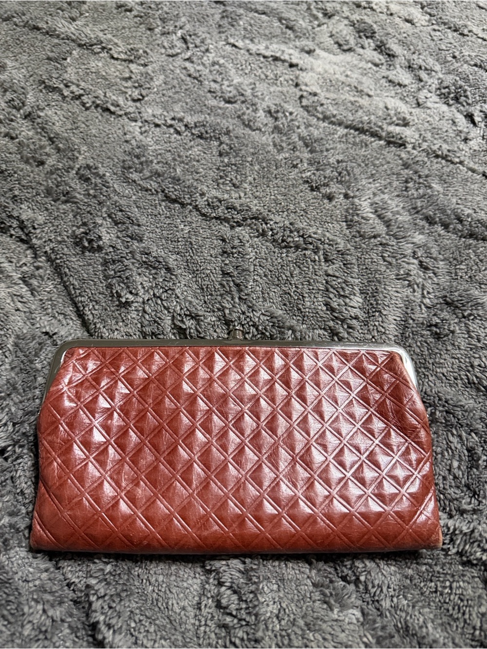 HOBO Quilted Brown Leather Frame Clutch with Silver Trim